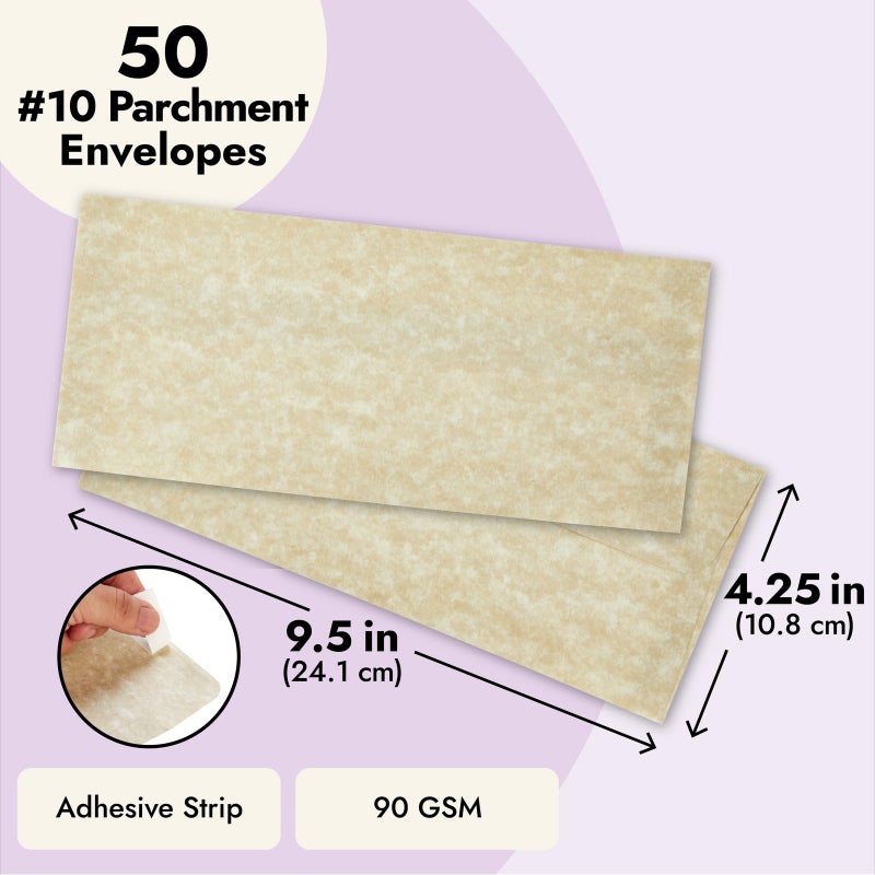 Sustainable Greetings 50-Pack #10 Parchment Paper Business Mailers - 4 1/8 x 9 1/2 In, Ivory 90 GSM - Peel & Seal Adhesive Strip Closure for Letters & Invitations - Image 4